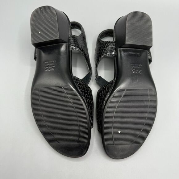SAS Suntimer Heel Strap Hook and Loop Sandals Heels Black Croc Print Leather 8 - Picture 7 of 8